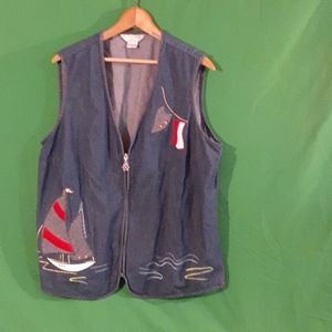 Allison daley sz 16P zip up embroidered denim vest